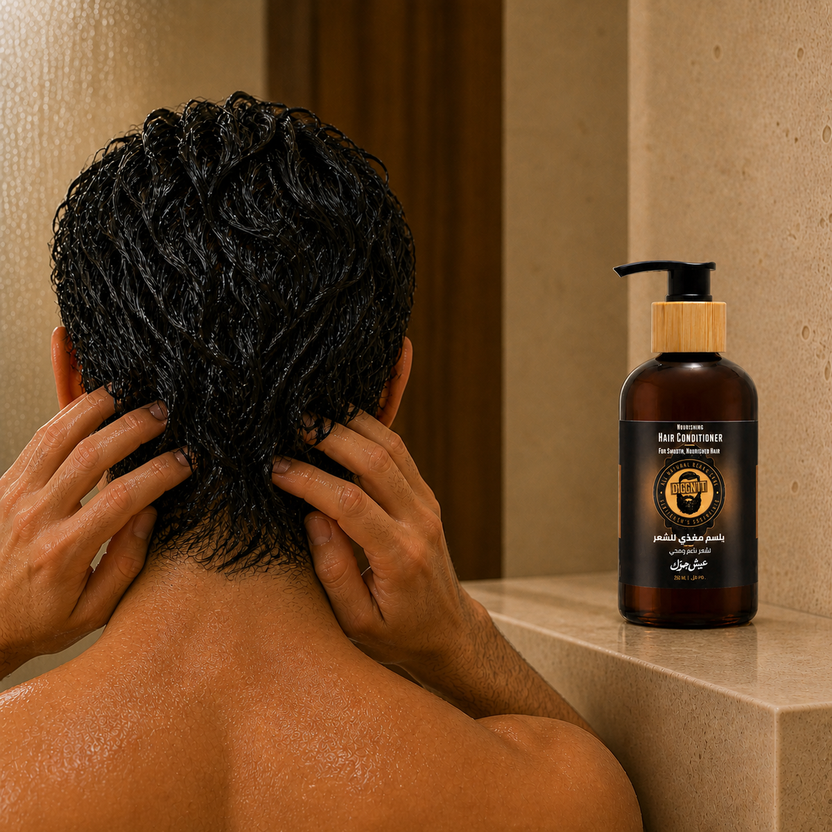 Applying Nourishing Hair Conditioner through damp hair