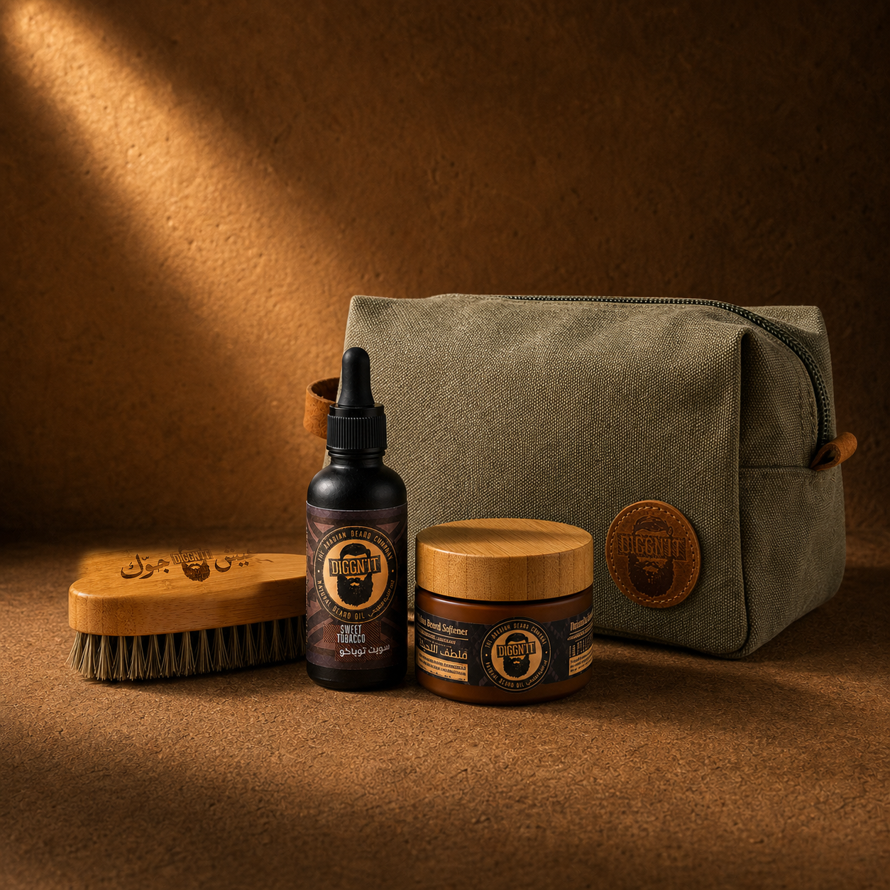 Diggn’It Giftable No-Brainer Kit with Sweet Tobacco scent and Canvas Green travel bag