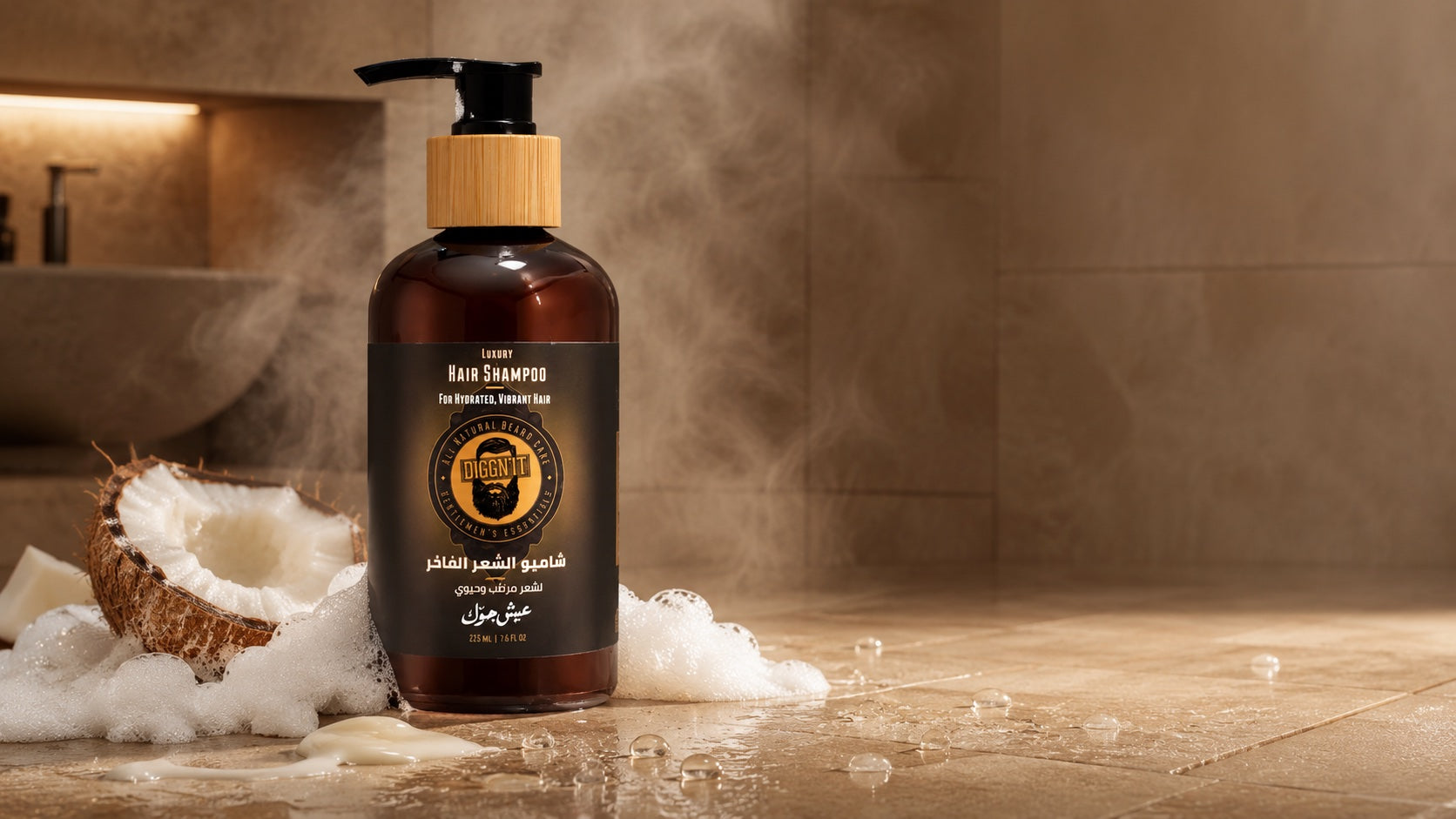 شامبو الشعر مسك من DiggnIt مع رغوة وجوز الهند وقطرات الماء